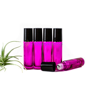 10 Ml Farbige Roll-On Flaschen Greenline Mit Weißen Edelstahl-Rollern (Paket Von 5) Magenta Flasche