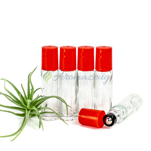 10 Ml Klare Roll-On Flaschen Mit Premium-Rollern - Paket Von 5 Rot Flasche