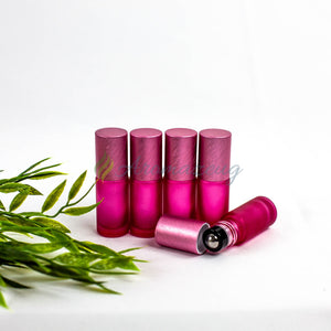 5 Ml Farbige Roll-On Flaschen In Matt Mit Metalldeckel Und Premium-Rollern - Paket Von Rosa Flasche