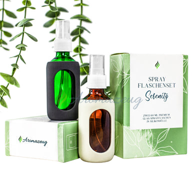 Serenity - 60 Ml Sprayflaschenset In Grün Und Braun Mit Silikonhüllen Edler Geschenkverpackung